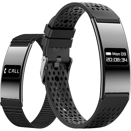 Smart Bracelet Ultra Thin Fitness Tracker for Women Men Slim Health Band Sleep Heart Rate Monitor Pedometer Step Counter Lightweight Ladies Wearable Activity Tracker, Silicone & Nylon Strap
