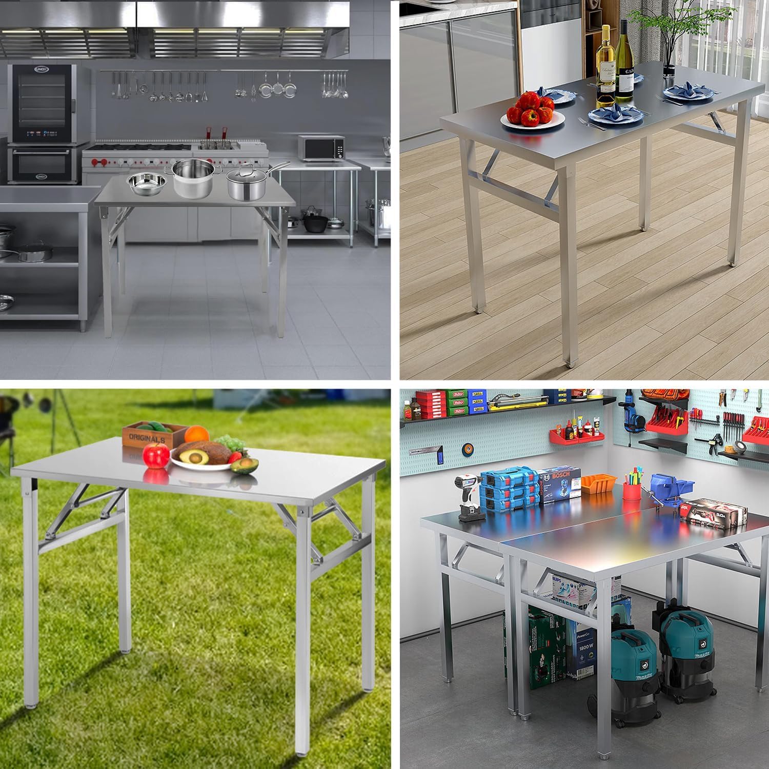 Edelstahl Küche Arbeitstisch Tisch,Folding Table 100x60cm, für Lebensmittelzubereitung Küche & Ablagefläche Multifunktionale Gastro Zubereitungstisch Grilltisch