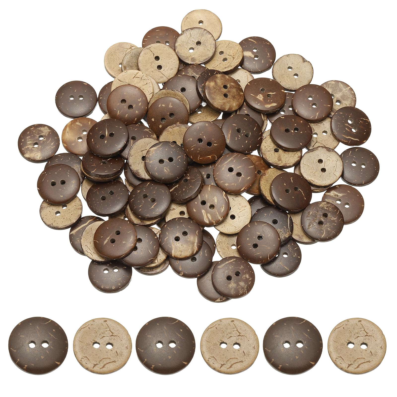 YELARXI Natural Coconut Shell Buttons, 2 Holes Wooden Buttons - Fitting for (Sewing - DIY Crafts - Decorations - Shirt Clothing) 100 Pcs & 18 mm & Brown
