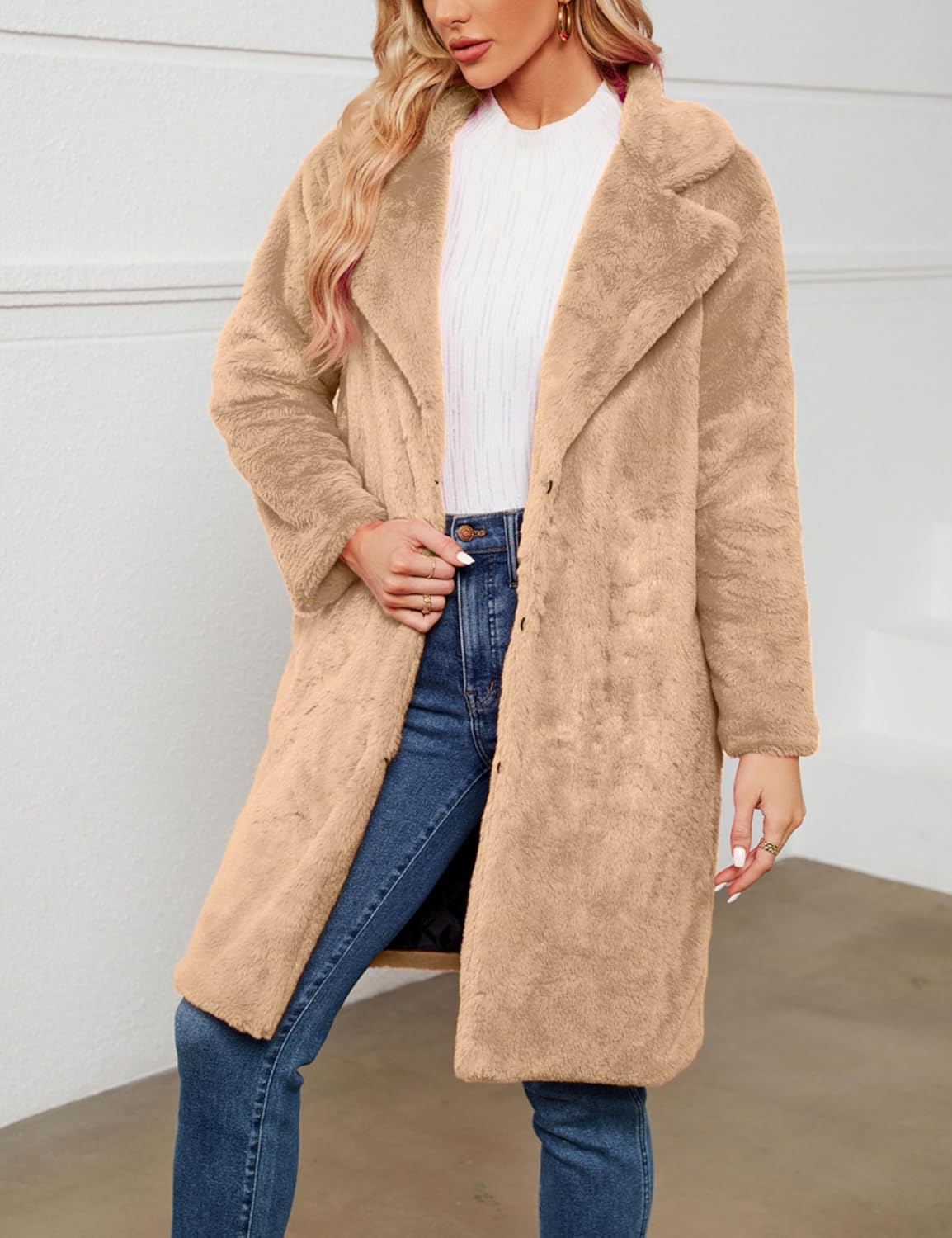 Rixiland Women's Faux Fur Coat Fuzzy Warm Winter Long Fur Jackets Outerwear with Pockets Overcoat - Image 2