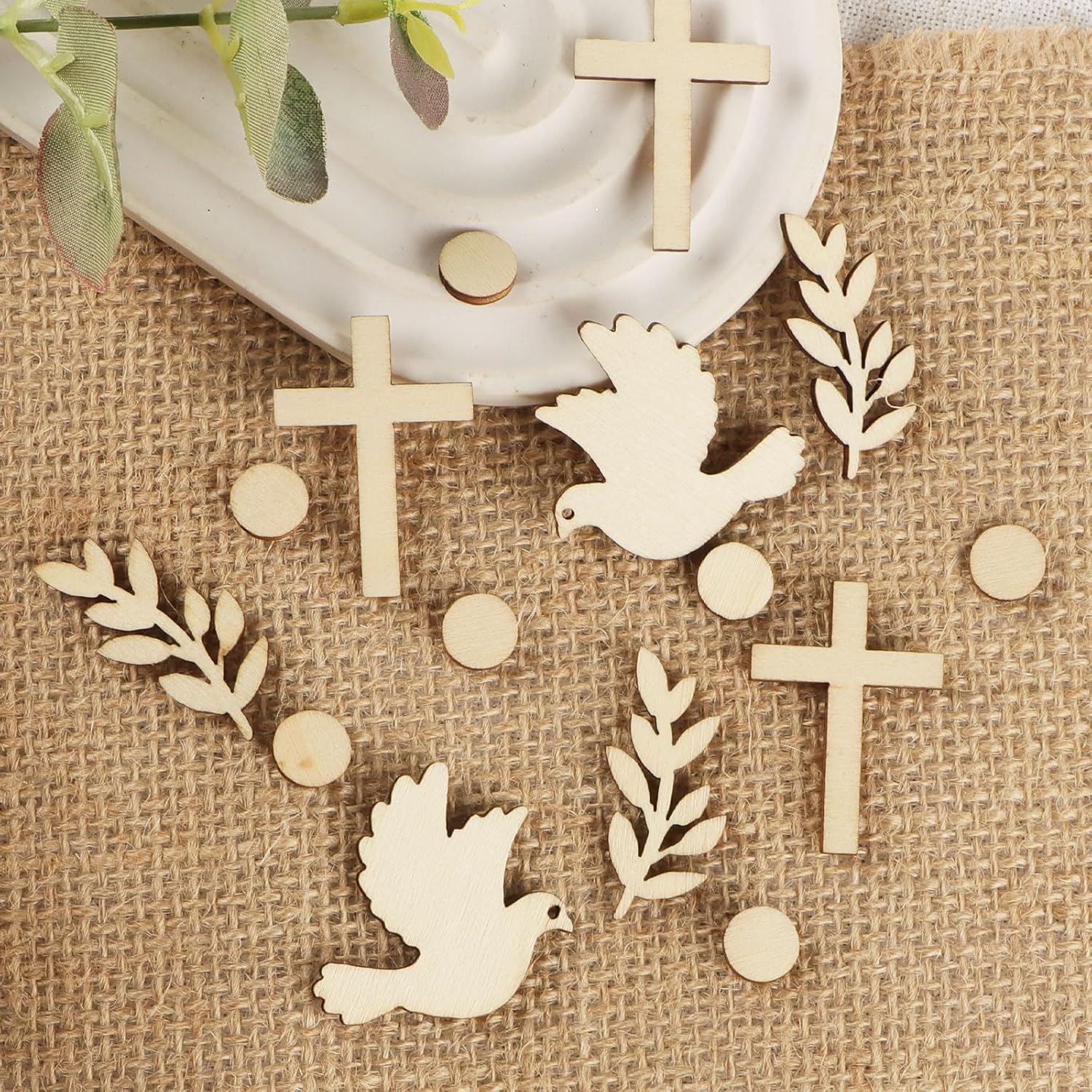 60 Pieces Confetti Cross Wood Communion Confetti Baptism Pigeons Confetti Leaves Round Confetti Decorations Communion Christening Confirmation Birth Baby Shower, 8AA375AB