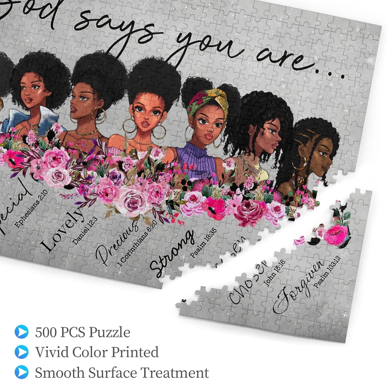 African American Puzzles for Adults 500PCS Afro Black Women Jigsaw Puzzles God Says You are Scripture Bible Verse Inspirational Quotes Black Woman Wooden Puzzle for Family Activities Fun Games