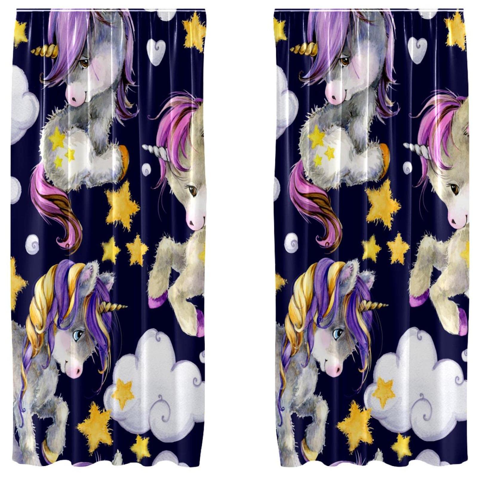 Cortinas de unicornio para habitación infantil decoración ligera de estrellas juego de 2