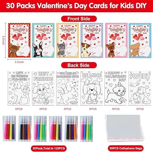 Miniatura 2 de Malhaii Tarjetas de San Valentín para niños paquete de 30 tarjetas para colorear bolígrafo colorido animales para niños tarjetas de San Valentín