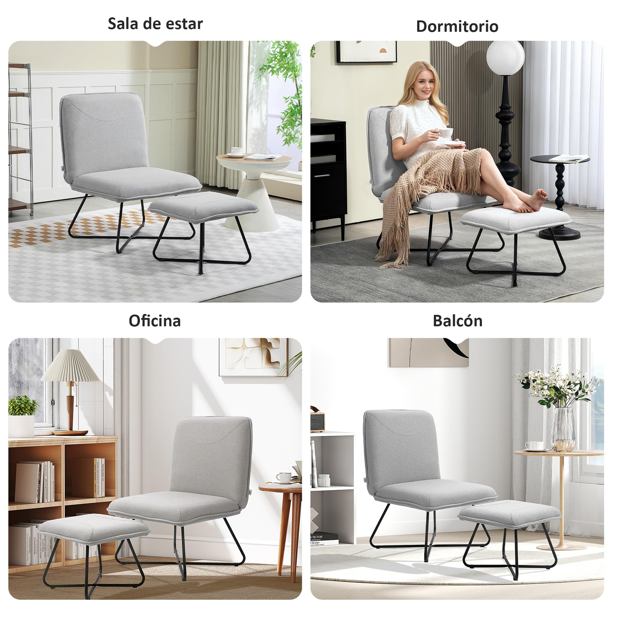 HOMCOM Sillón Relax con Reposapiés sin Brazos Patas de Acero Gris Claro