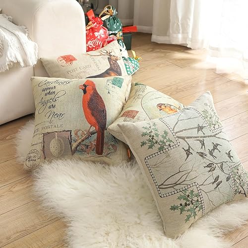 Miniatura 7 de Funda de almohada rústica de Navidad de 18 x 18 pulgadas para sofá, decoración retro de vacaciones, decoración de casa de campo de Navidad para