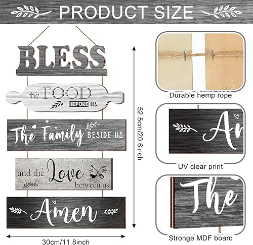 Miniatura 2 de Letrero con texto en inglés Bless The Food Before Us para decoración de pared de cocina y comedor, decoración de collage de madera, rústico