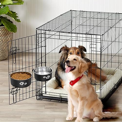 Miniatura 3 de OFFKITSLY Cuenco de agua para perrera, recipiente de agua de acero inoxidable para perros, sin derrames, paquete de 2 cuencos colgantes para jaula