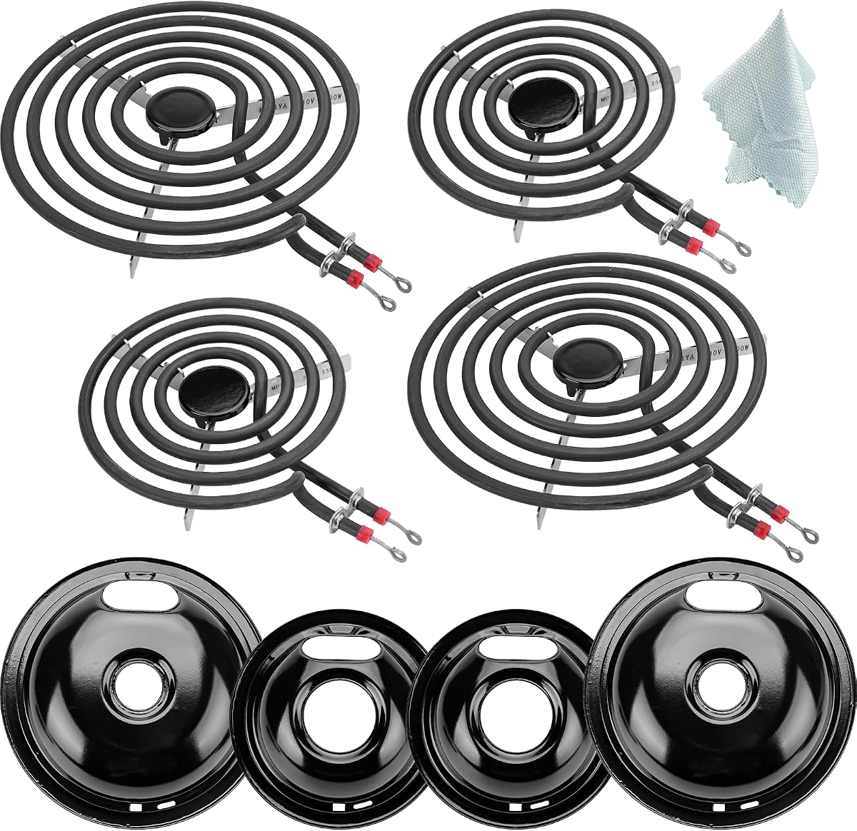 W10290350 W10290353 Black Porcelain Burner Drip Pan Bowls & MP22YA Electric Range Burner Element Unit Set by Cenipar-Compatible with Whirl-pool Frigi-daire Ama-na Range Oven/Stove