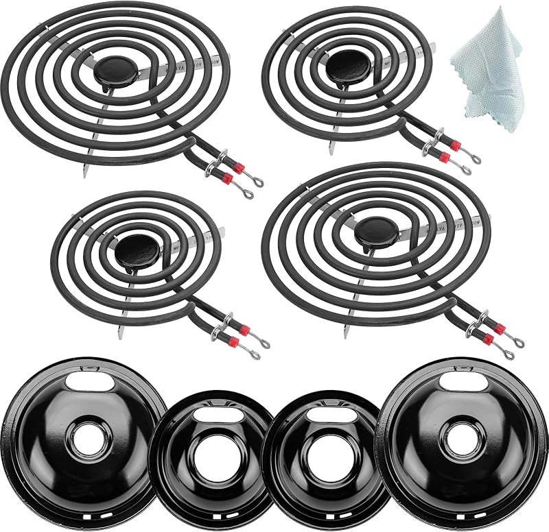 W10290350 W10290353 Black Porcelain Burner Drip Pan Bowls & MP22YA Electric Range Burner Element Unit Set by Cenipar-Compatible with Whirl-pool Frigi-daire Ama-na Range Oven/Stove