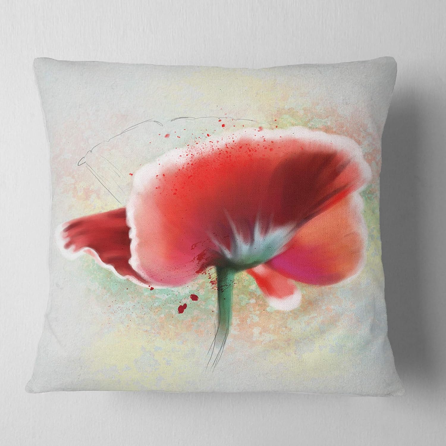 Designart Beautiful Red Watercolor Poppy' Flowers Throw Pillow Cover for Living Room, Sofa 26" x 26"