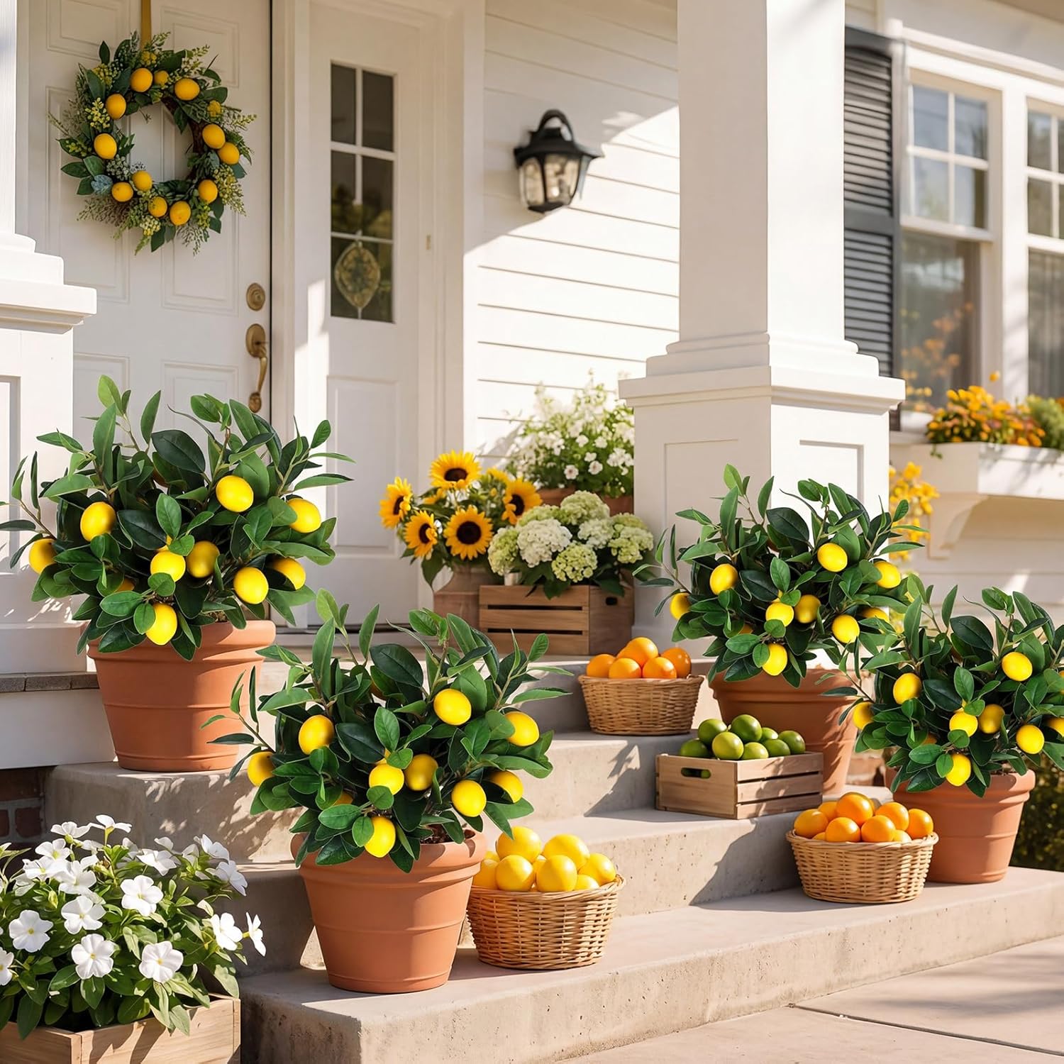 Giegxin 24 Pcs Artificial Lemons Tree Branches 18 Inch Faux Greenery Stems Lifelike Lemon Decor Fake Fruits Plant for Home Kitchen Dining Table Decor