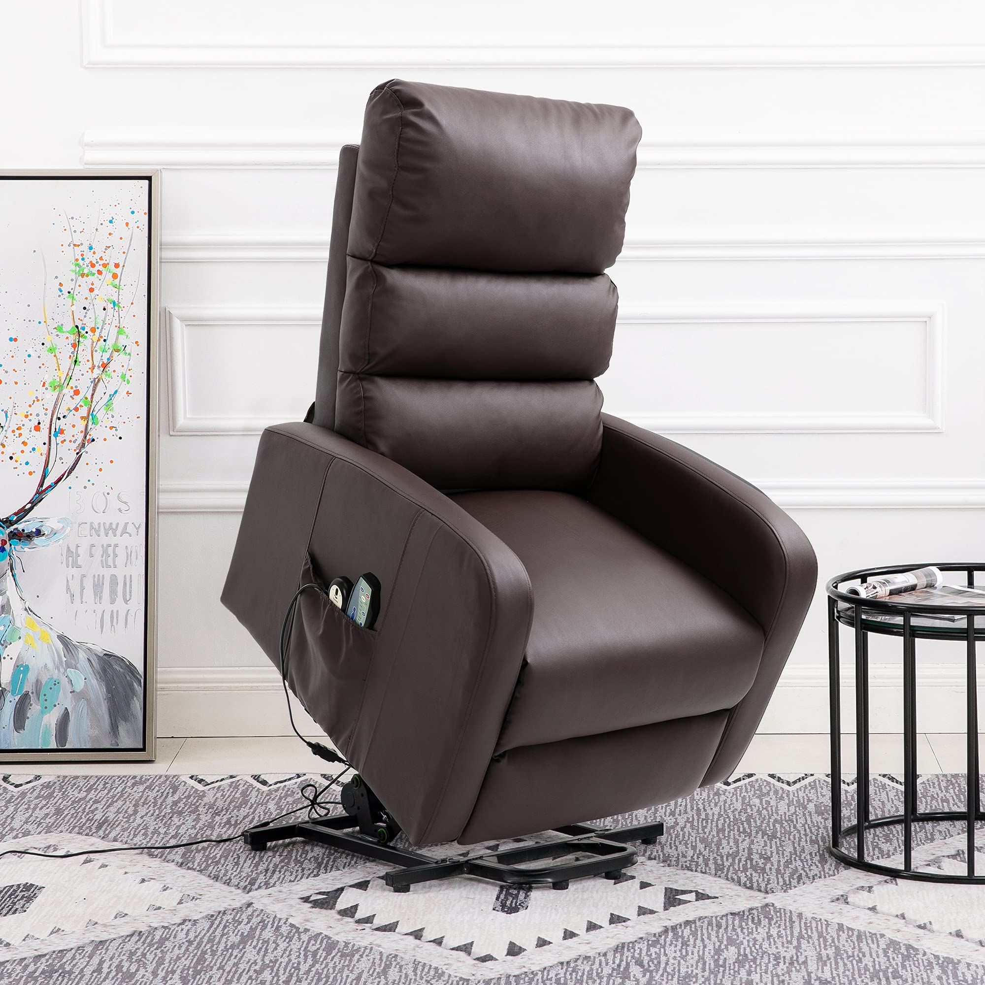 Merax Electric Power Lift Recliner Chair for Elderly with Heat and Vibration Massage Faux Leather Lounge Armchair, Heavy Duty Motorised Reclining Chair with Remote Control Side Pockets, 150kg Capacity