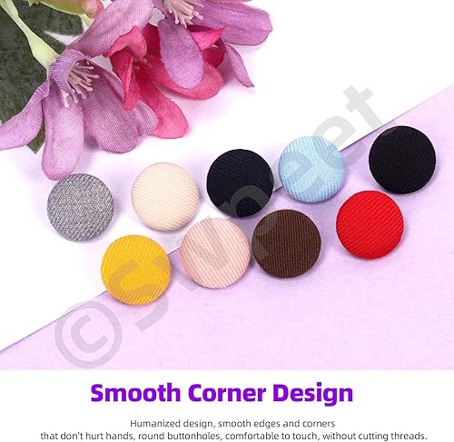 Miniatura 4 de Swpeet Juego surtido de 100 botones redondos de tela de 10 colores de 0.591 in cubiertos de tela de metal, perfecto para vestido de novia de boda,