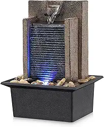 AMOOTEK Fonte cachoeira escritório de mesa inclui muitas rochas naturais de rio decoradas com luz colorida 15 cm C x 13 cm L 21 cm A multicolorida AM-308