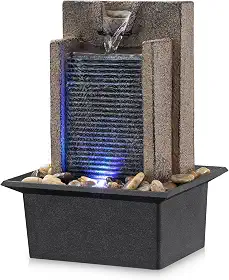 AMOOTEK Fonte cachoeira escritório de mesa inclui muitas rochas naturais de rio decoradas com luz colorida 15 cm C x 13 cm L 21 cm A multicolorida AM-308