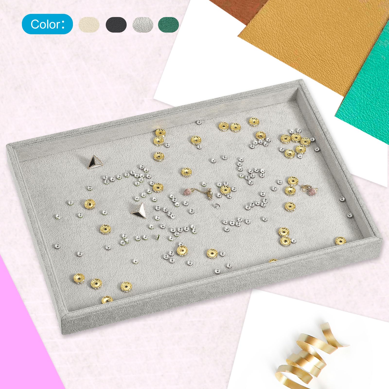 QUARKZMAN Bandeja de Joyería, 4 Juego - Bandeja Apilable para Exhibir Joyas con Tapa, Organizador de Joyas de Terciopelo, Caja de Almacenamiento para Anillos, Pendientes (Negro)