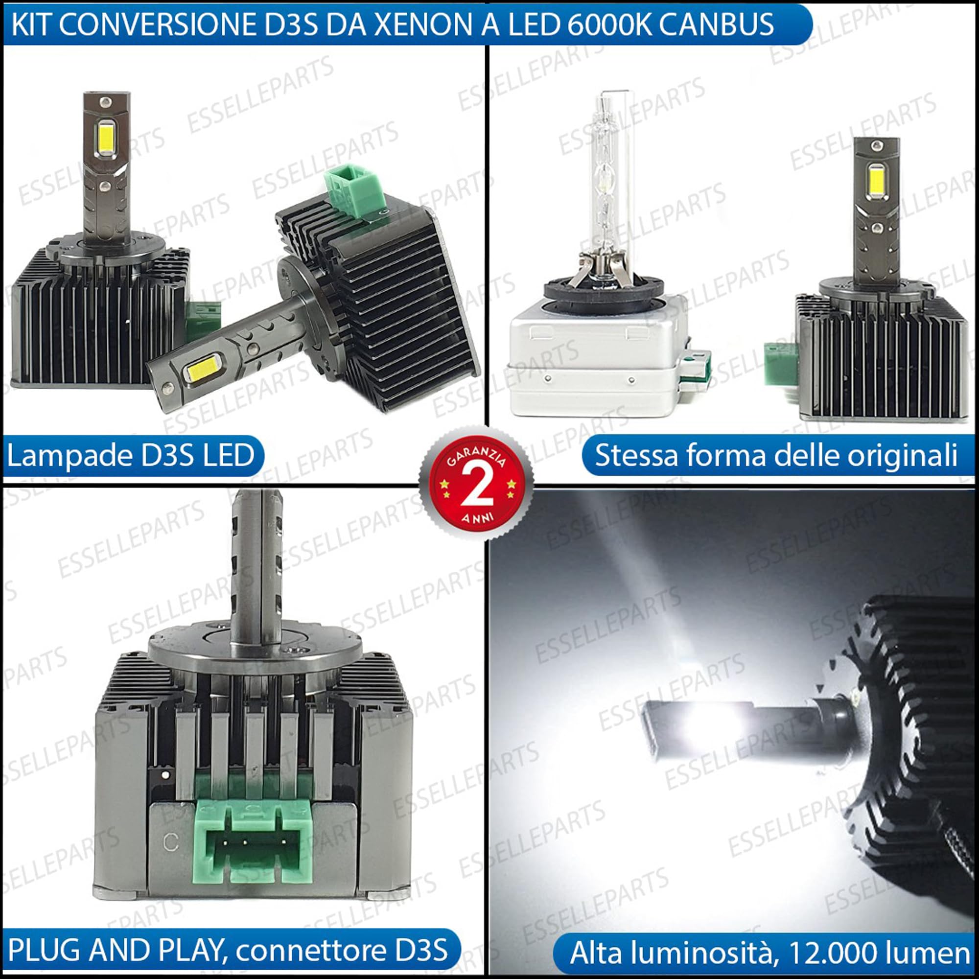 Coppia Lampade D3S LED 12000 Lumen 6000K specifiche per Alfa Romeo Stelvio – Conversione da Xenon a LED Plug & Play Canbus – Luce Bianco Ghiaccio Ultra Potente – 35W CSP Alta Luminosità