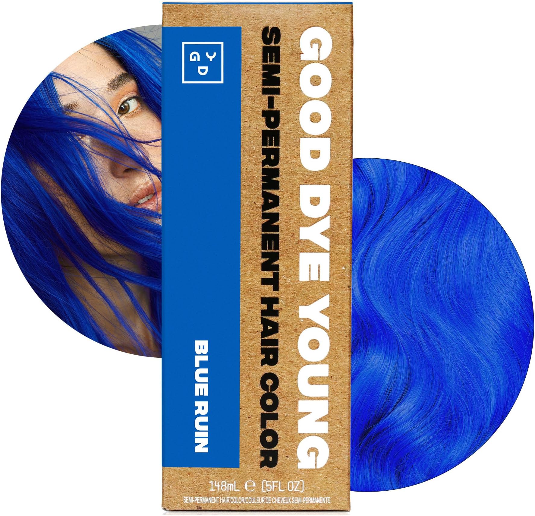 Good Dye Young Semi-Permanent Hair Color, Vegan and Cruelty-Free Blue Hair Dye, Last up to 24 Washes, Non-Damaging Conditioning Hair Color (5FL OZ, Blue Ruin)