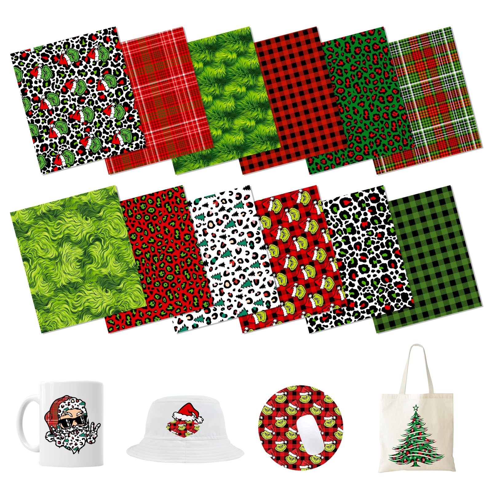 HTVSTD Christmas Sublimation Ink Transfer Sheets 12 Sheets 12inches * 10inches Leopard Pattern Sublimation Paper Pattern Transfer Sheets for Mugs Tumblers DIY