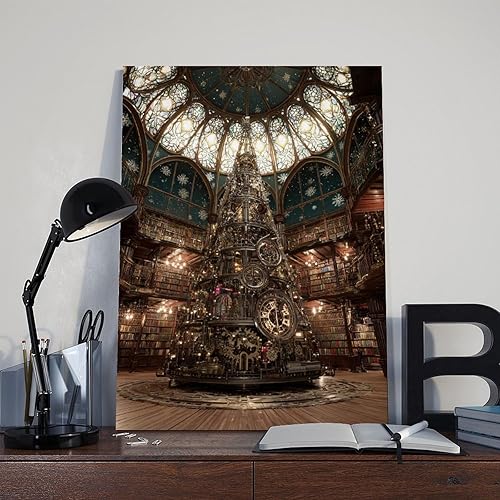 Miniatura 6 de UZWGG 1pcs Framed Wall Art Retro Christmas Tree with Metal Sheet Picture Wall Decor Print on Canvas Cyberpunk Interior Decor Artwork for Men's Cave