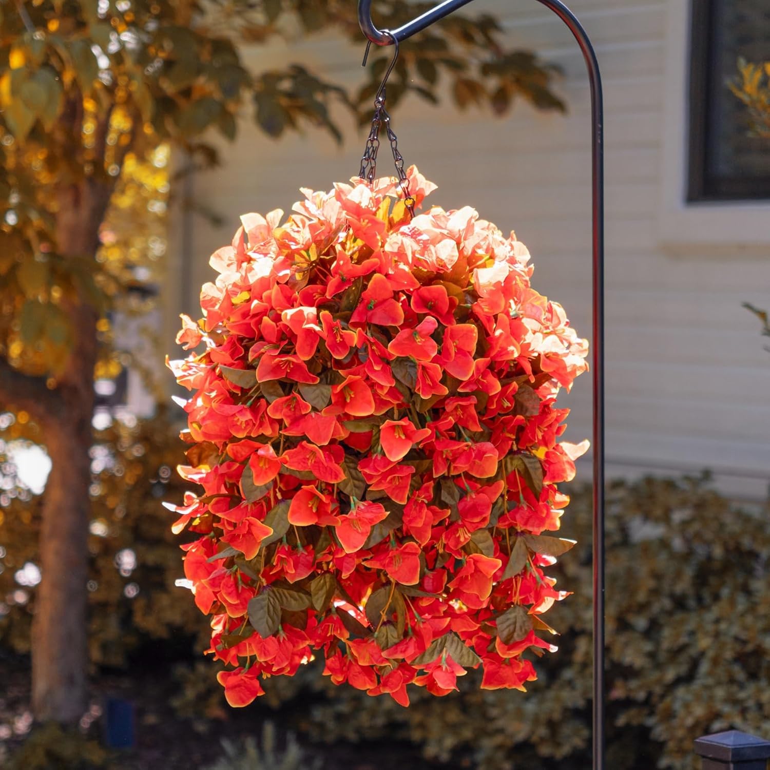 Artificial Bougainvillea Faux Flowers Plants Baskets for Outdoor Outside Decoration, 3PCS Fake Silk Flowers Long Trailing Vines UV Resistant Realistic for Front Door Porch Patio (Fall Orange) - Image 5