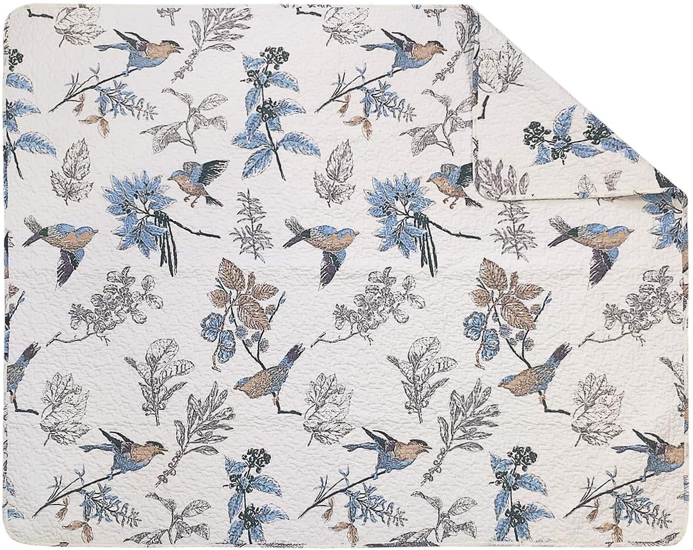 Brandream 3PC Birds Bedding Blanket Pillow Shams Set of 2 Standard Size Plus Cotton Quilted Blanket