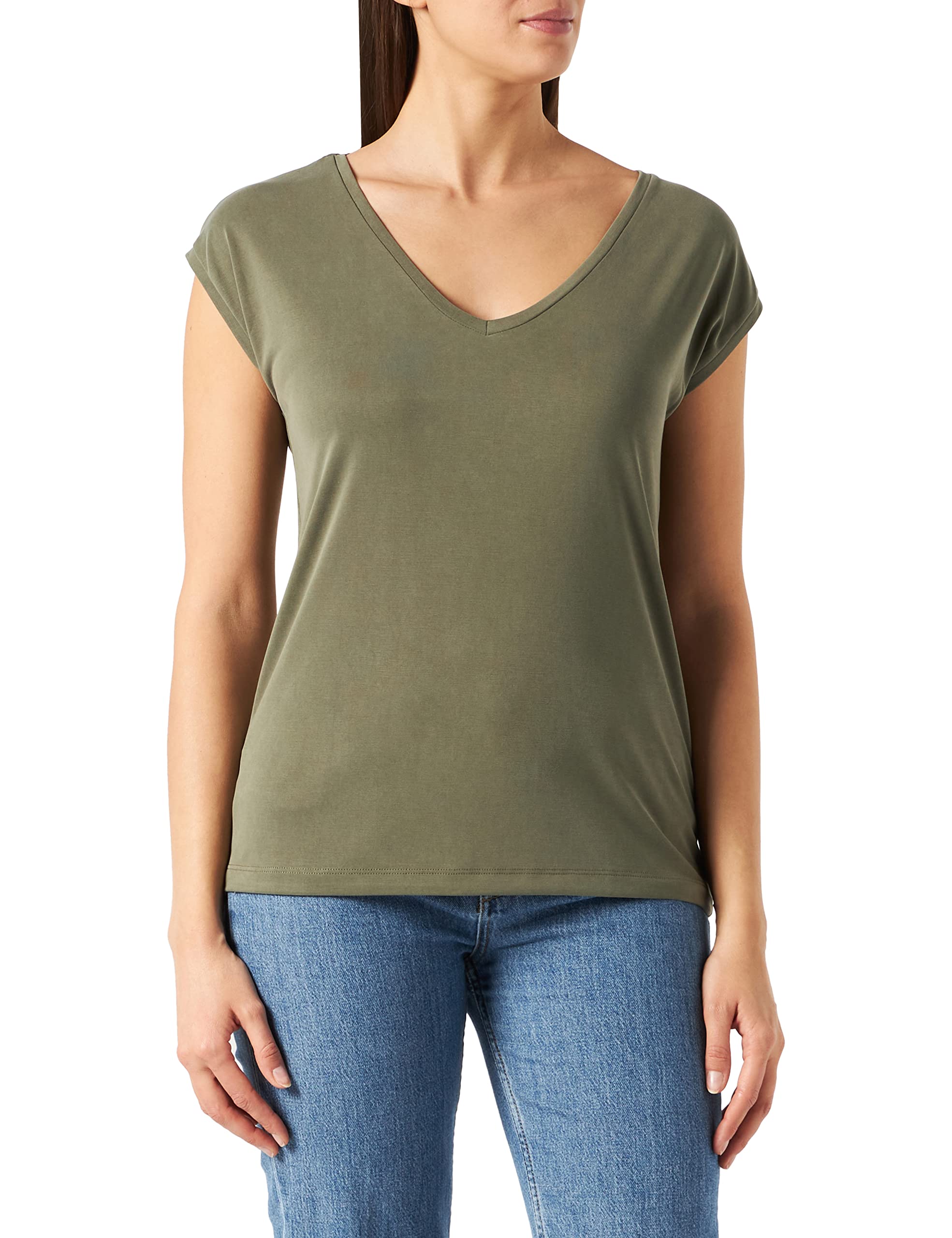 Pieces Khaki V-Neck T-Shirt Medium