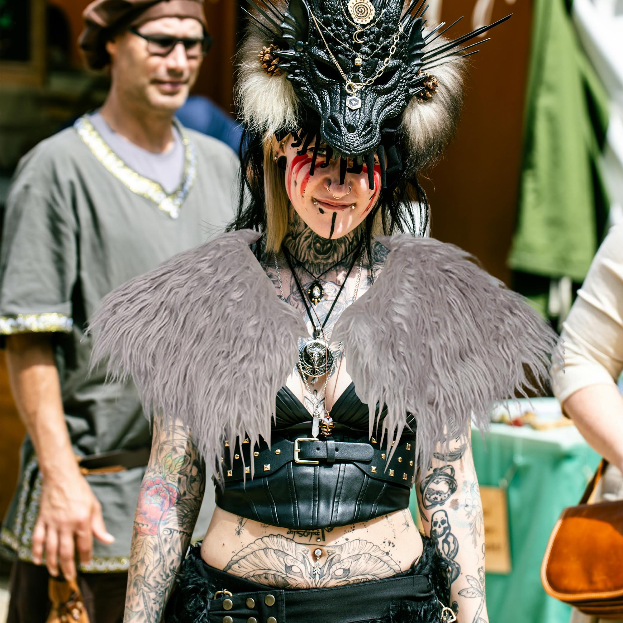 Damen Viking Kunstfell Kragen Künstlicher Pelzkragen Mädchen Wikinger Fell