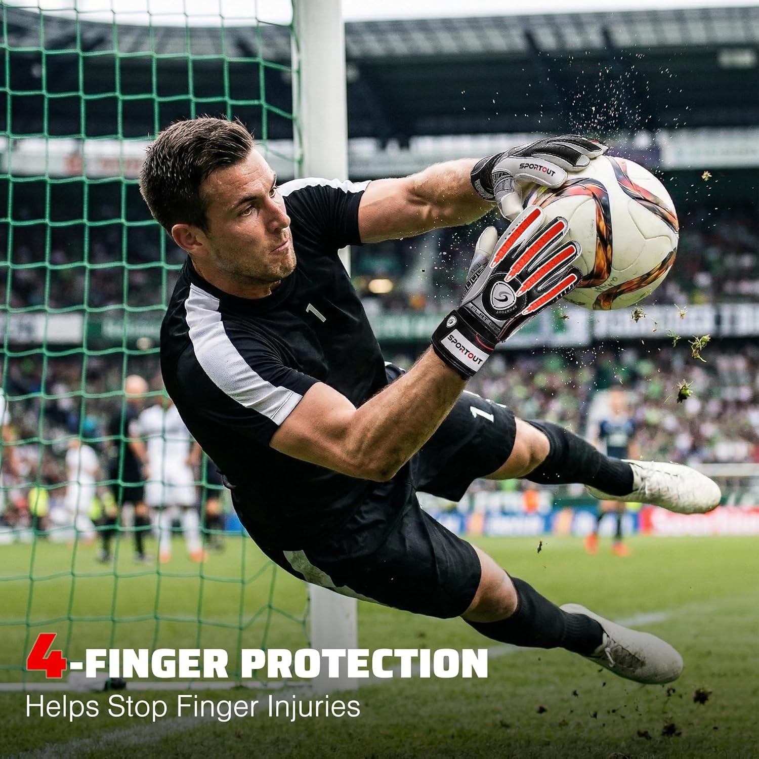 Sportout Goalkeeper Gloves with Fingersave, Breathable Soccer Goalie Gloves, 4mm Latex, for Kids, Youth and Adult