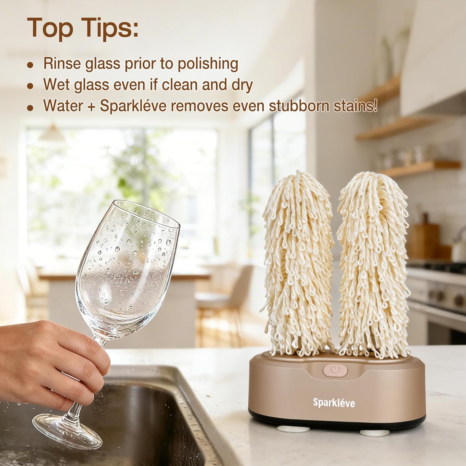 Home Glassware Polisher, World's First Affordable Spinning Glass Polisher, 600 RPM Dries and Polishes, All Glasses, Wine, Bar, Drinking, Best Wet For Sparkling Glassware, Champagne, Premium Painted