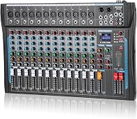 SIKUING 12-Channel DJ Mixer with Bluetooth, USB Recording, 48V Phantom Power & 16-Bit DSP Effects for Karaoke, Studio & Streaming