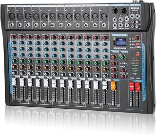SIKUING 12-Channel DJ Mixer with Bluetooth, USB Recording, 48V Phantom Power & 16-Bit DSP Effects for Karaoke, Studio & Streaming