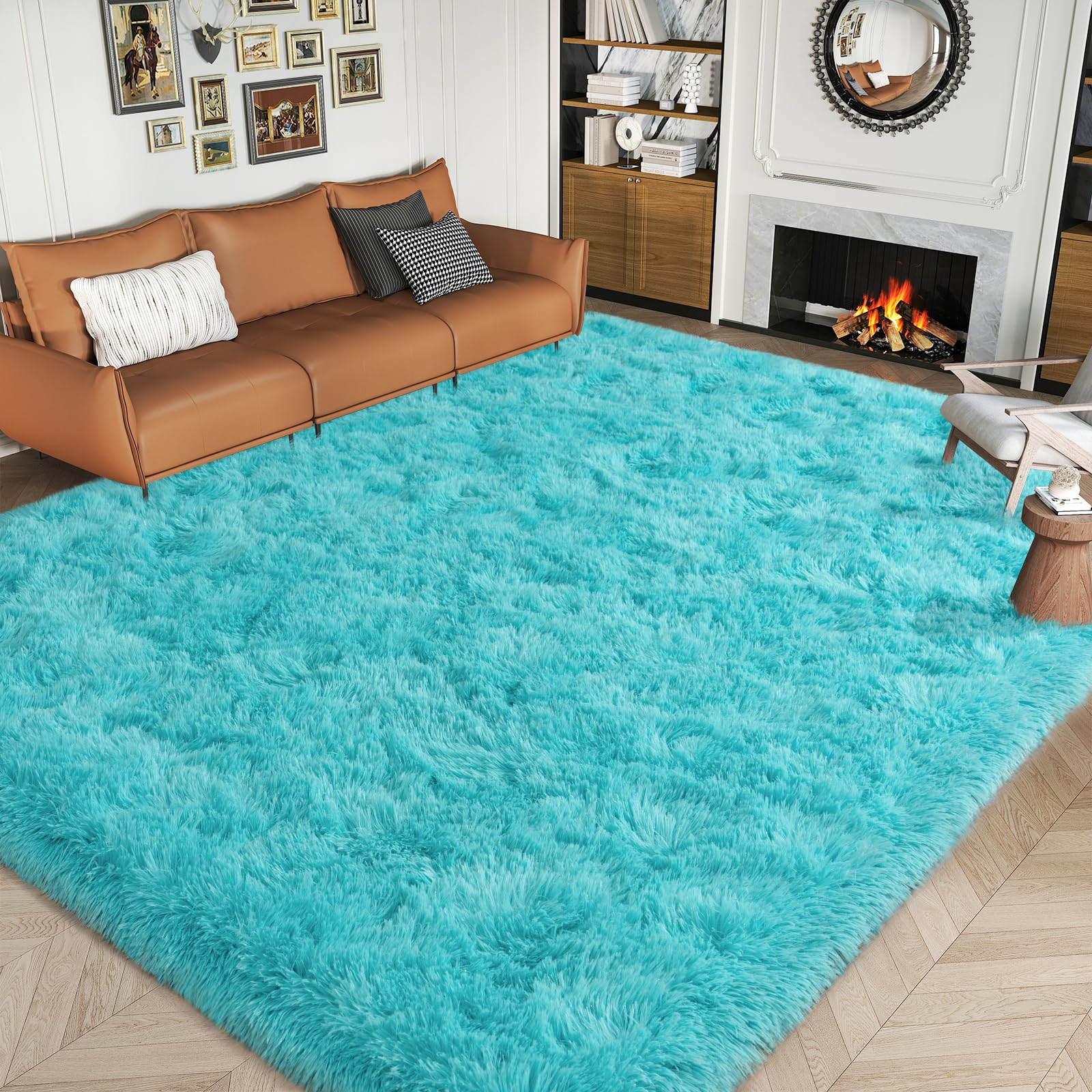 Super Fluffy Area Rug for Bedroom, Modern Shag Blue Area Rugs, Soft Plush Small Carpet for Kids,Girls Boys and Teens Decorations for Living Room Dorm Nursery Classroom, 5x7 Feet