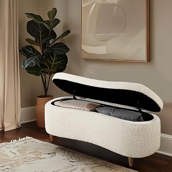 Bailey Boucle-Style Curved Storage Accent Bench
