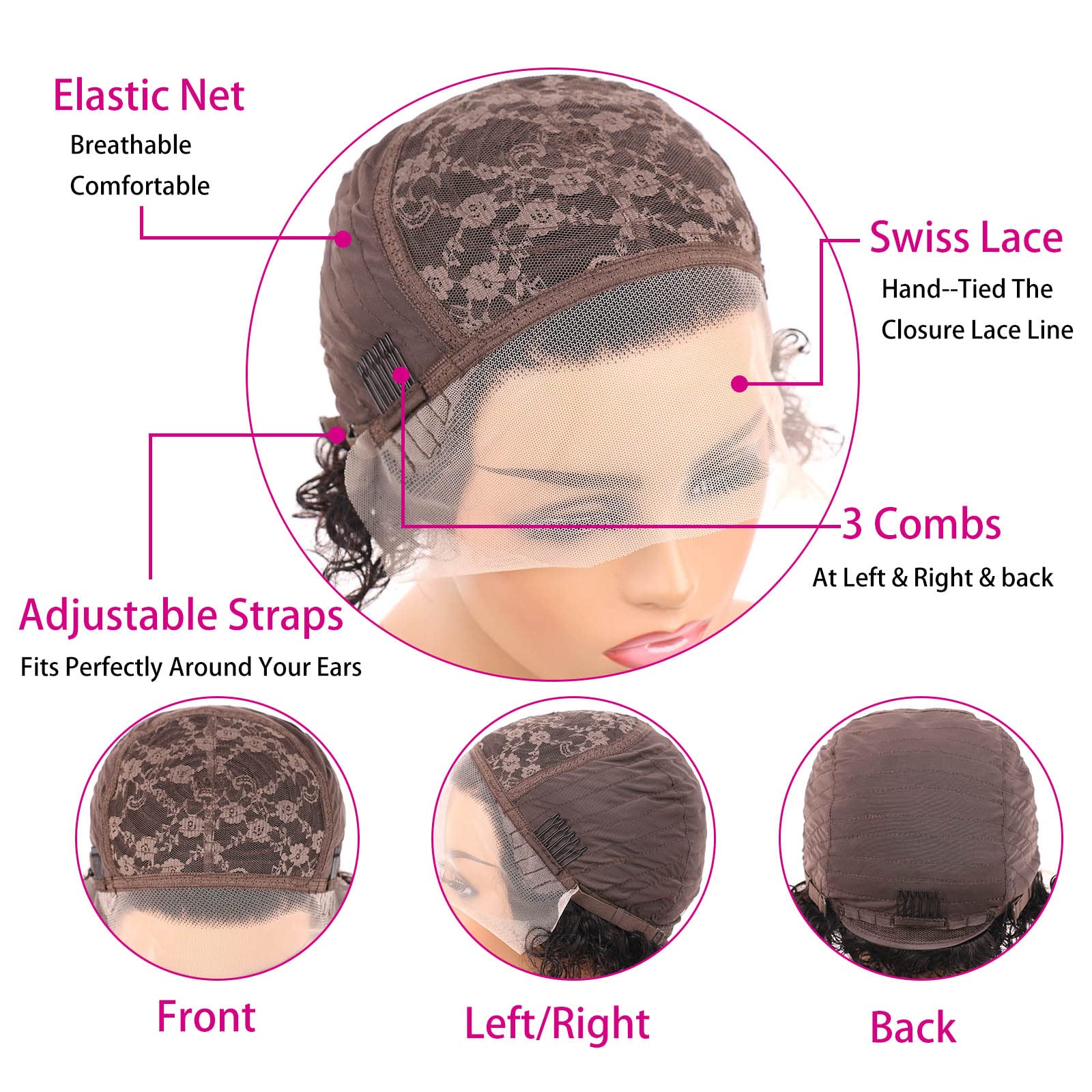Huarisi Short Pixie Cut Curly Wigs for Black Women Human Hair 6 Inch 13x1 Transparent Lace Front Wig Remy Brazilian Hair Natural Color No Bangs Bouncy Curls
