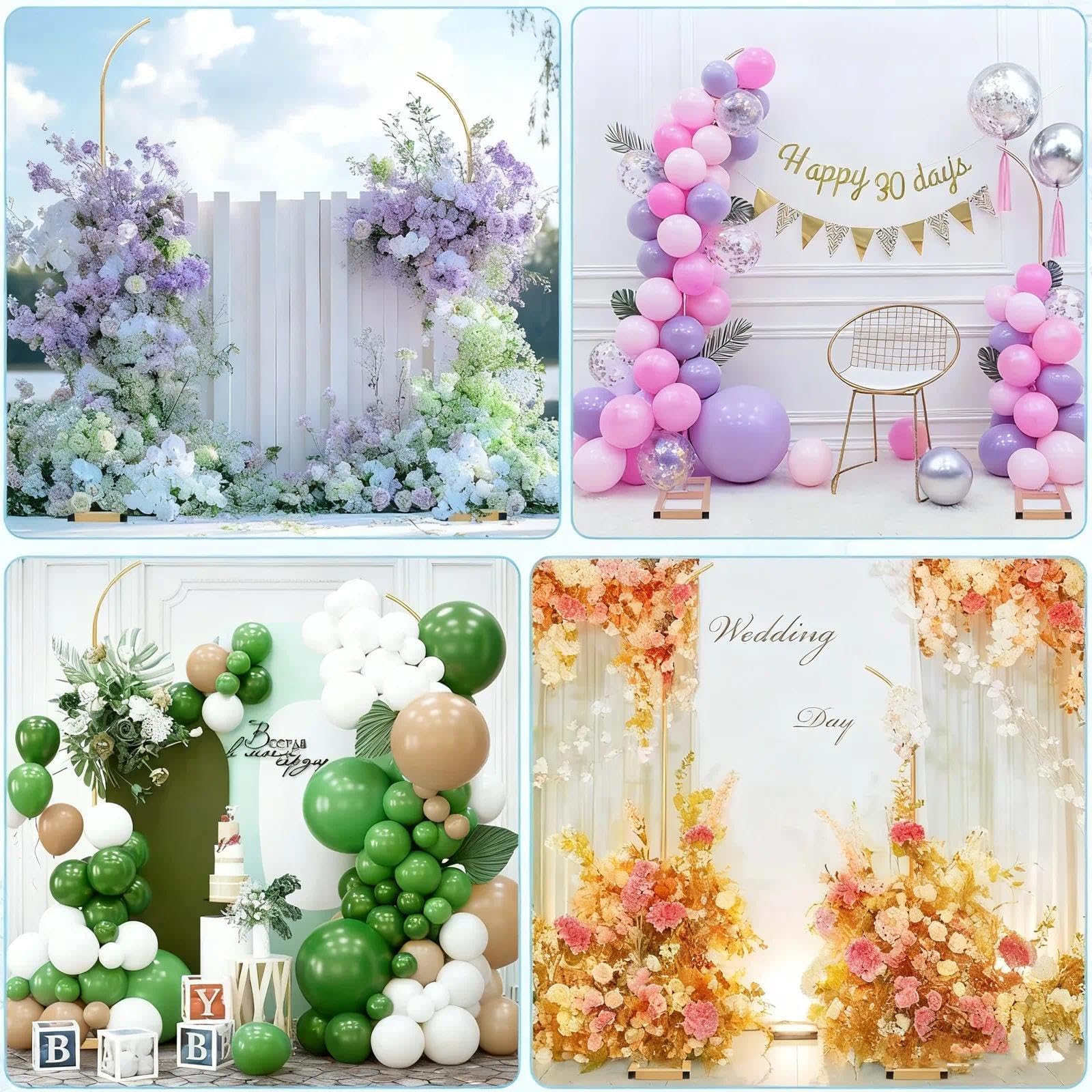 Metall Ballonbogen Ständer, Hochzeitsbogen Hintergrund Ständer Set, Halbrunder Goldener Ständer Geeignet für Geburtstage, Hochzeiten, Babytaufen und Alle Arten Von Feierlichkeiten(204cm & 241cm)