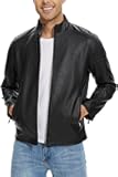 Faux Leather Jacket Men - Black Motorcycle Bomber Jackets Lightweight Casual Vintage Slim Fit Riding Coat