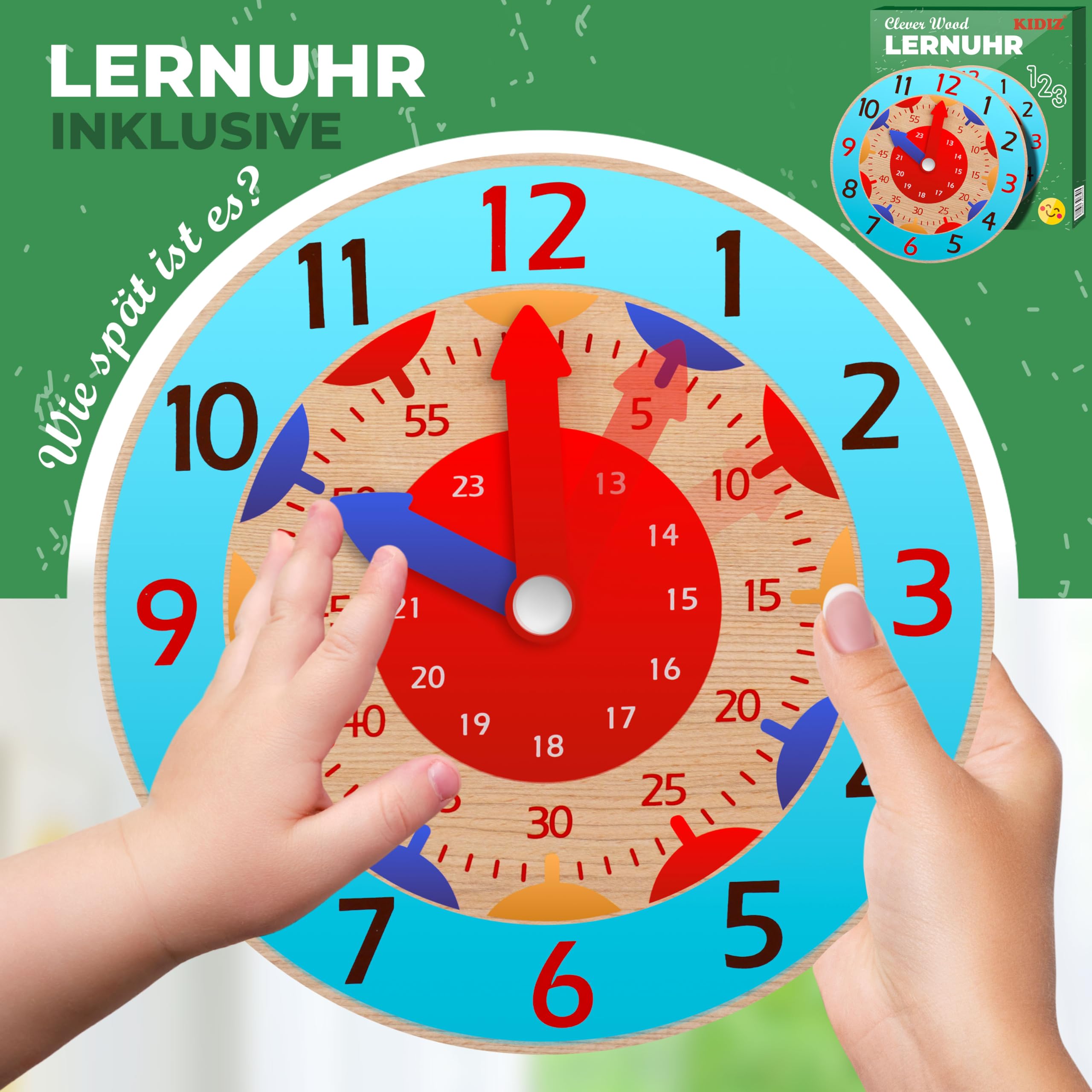 KIDIZ® Lernturm für Kinder ab 1 Jahr inkl. Lernuhr | 3-stufig Höhenverstellbarer Tritthocker aus Kiefernholz | spielerisch motorische Fähigkeiten fördern Montessori Learning Tower bis 50 kg belastbar