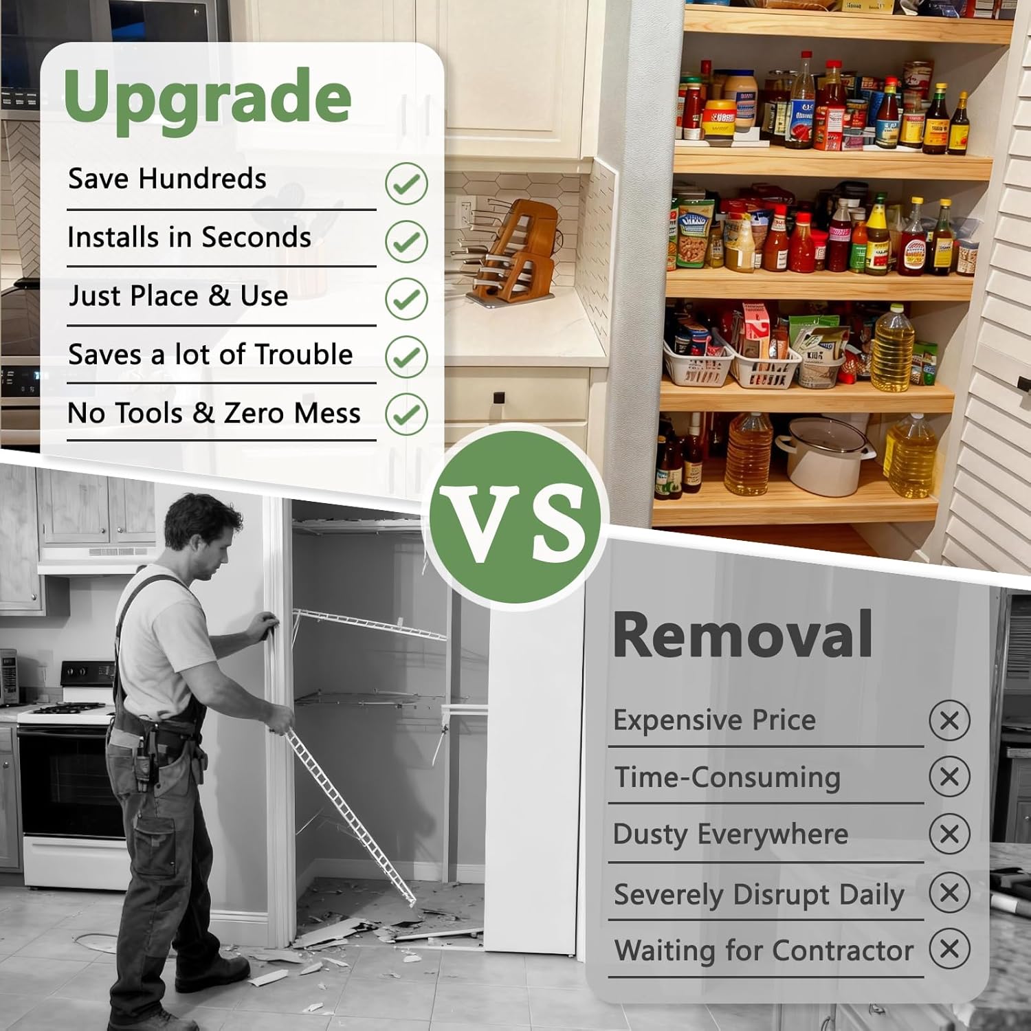 Solid Wood Shelf Covers for Wire Shelving, Wire Rack Covers for Pantry Shelves, Tool-Free & Snap-On (5pcs, 24" W x 16" D)