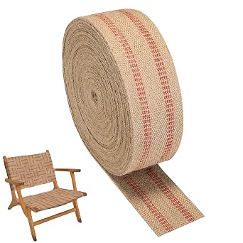 NATGAI Craft Jute Webbing Tape, 33 Yards Width 3.5" Roll with Red Line | Natural Burlap Jute Ribbon Upholstery Chair Webbing Tape, for Making Crafts, Fixing Chairs, and Creating a Rustic Home Decor