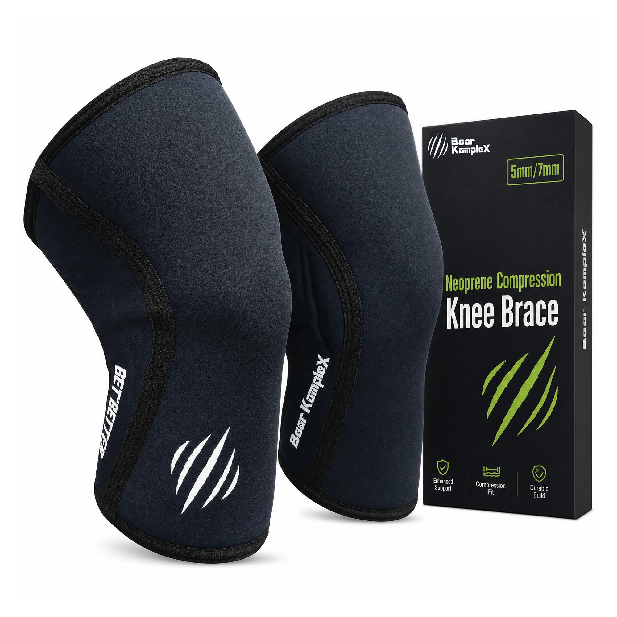 Bear KompleX Knee Sleeves for Men & Women - 5mm/7mm Compression & Heat Retention Neoprene Compression Knee Brace for Weightlifting, Squats & Powerlifting 5mm - Medium 11.5"-13.5" Black