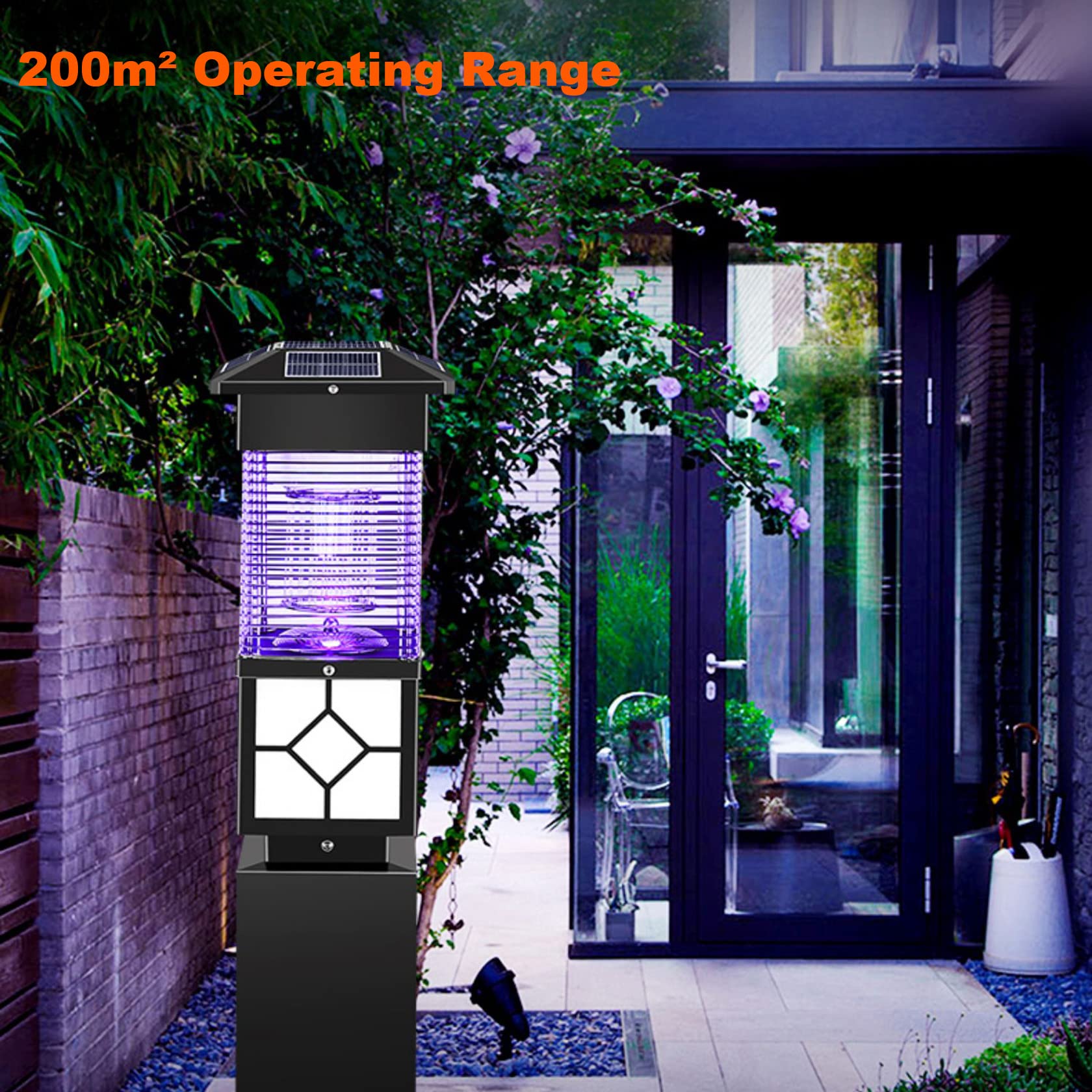 Elektrischer Insektenvernichter 5500V Moskito Zapper, 2 IN 1 UV Mückenlampe,95CM Gartenstraßenlaterne aus Aluminiumlegierung,IPX6 wasserdichter,vollautomatischer intelligenter,150m²,Black