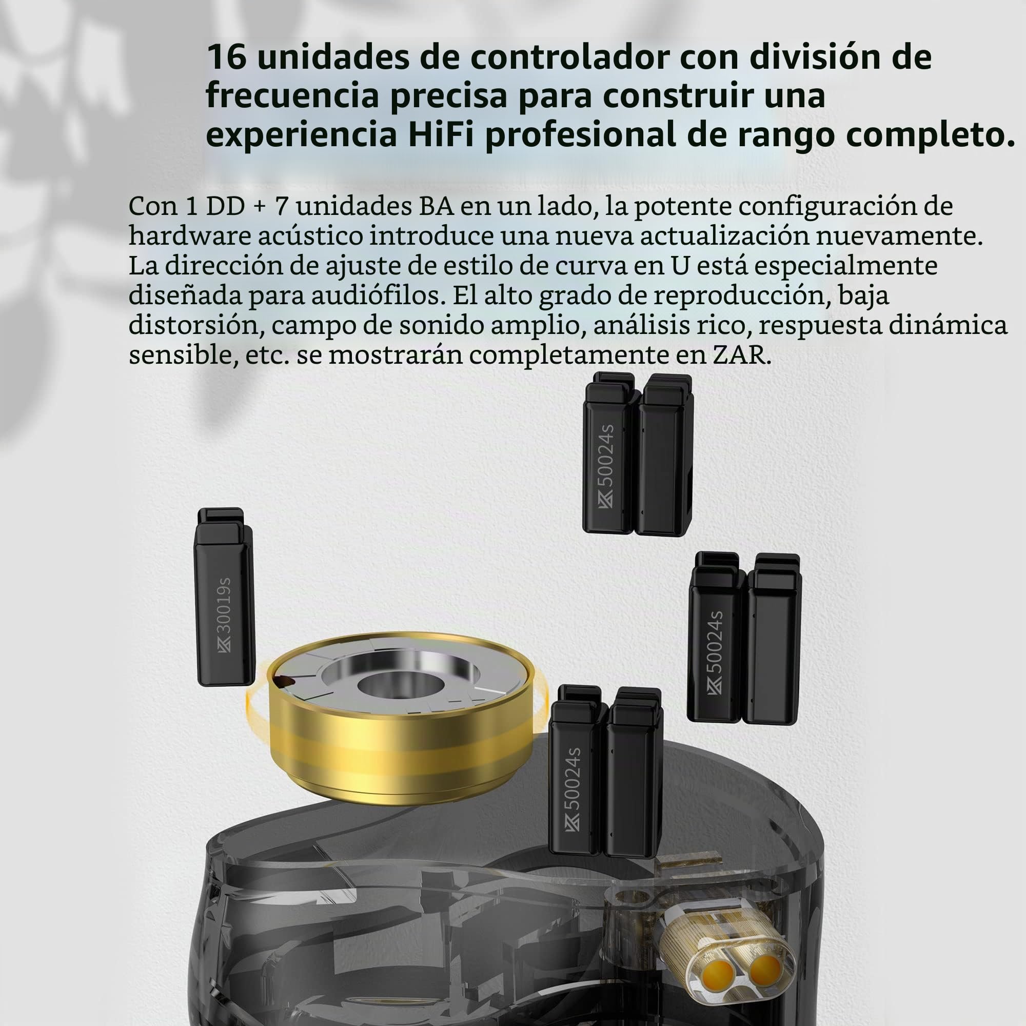 KZ ZAR - Auriculares intrauditivos 7BA+1DD híbridos de 8 Controladores, HiFi, Bajos y Aislamiento de Ruido, claridad de Todas Las Frecuencias, Sonido estéreo, cómodos Auriculares para Ingenieros de