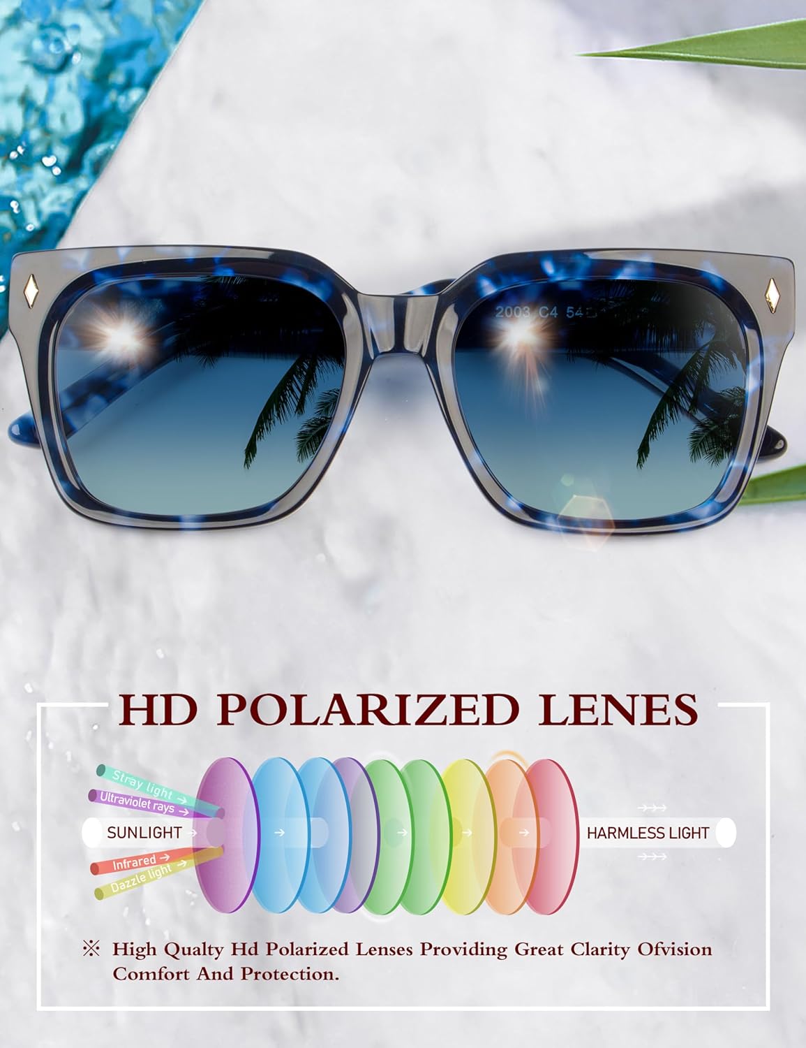 BIRCEN Women Polarized Acetate Sunglasses: Fashion Square Aviator Shades UV Protection for Trendy Laides Travel Beach Outdoor - Image 3