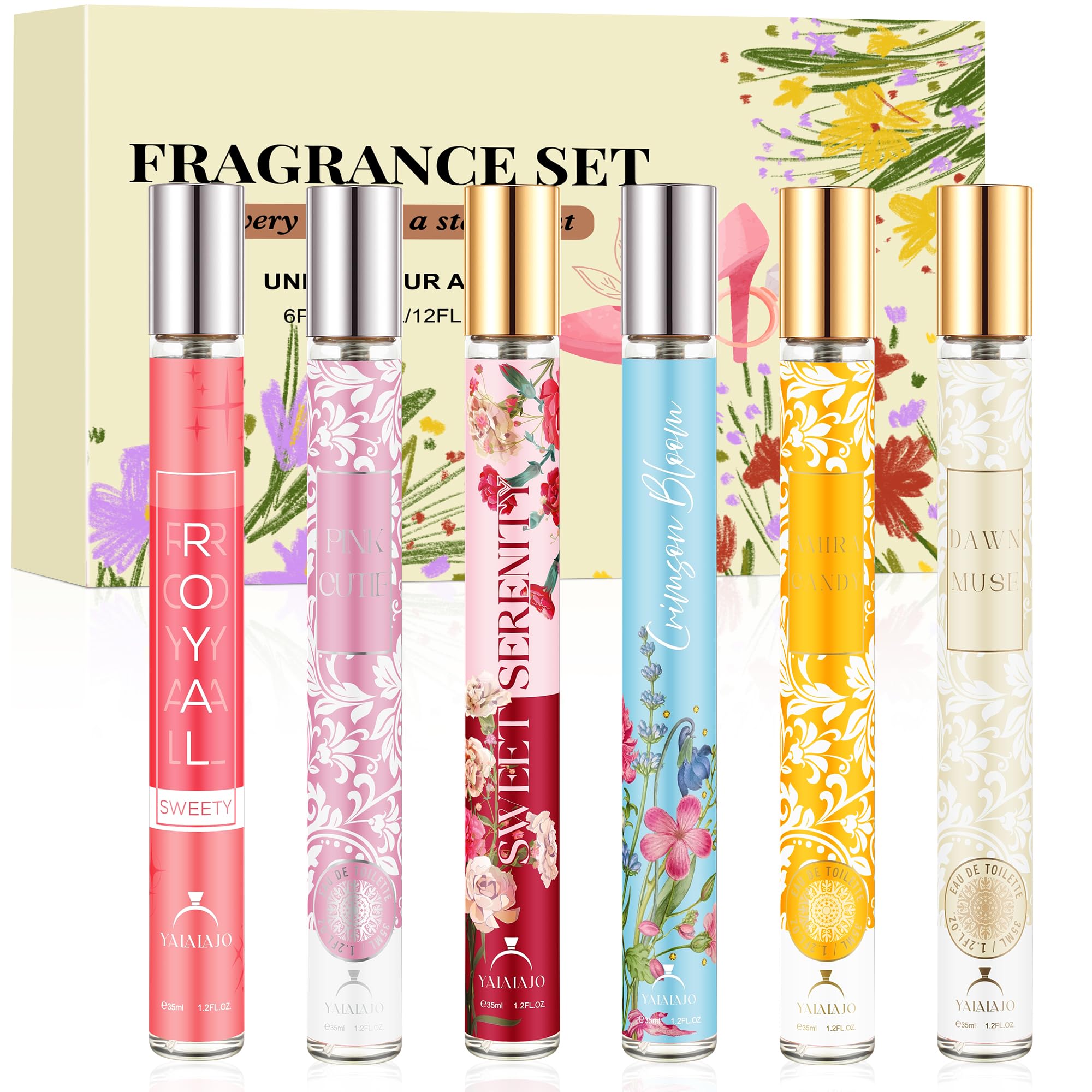 Coffret cadeau de parfum de luxe pour femme | 6 x 35 ml Eau de toilette | Collection Mini parfum longue durée | Parfums pour femme | Tailles de voyage | Idée cadeau pour femme pour la Saint-Valentin