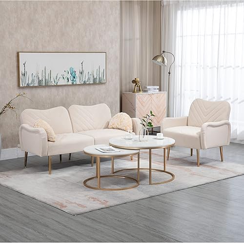 Hdxdkog Juego de sofá de 3 piezas para sala de estar, sofá cama de terciopelo convertible y silla decorativa de terciopelo, mesa de centro anidada,