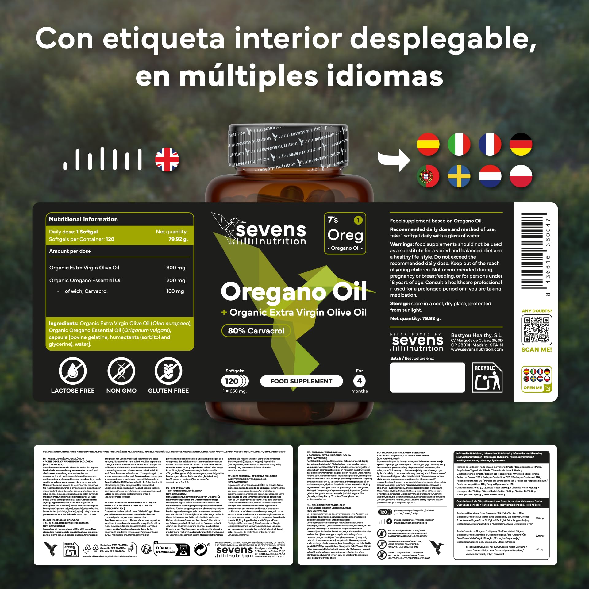 Aceite de Orégano Cápsulas Orgánico - 80% de Carvacrol - Con Aceite de Oliva Virgen Extra Ecológico para Mejor Absorción - Apoyo al Sistema Inmunitario- 120 Cápsulas de Orégano - Origanum vulgare L.