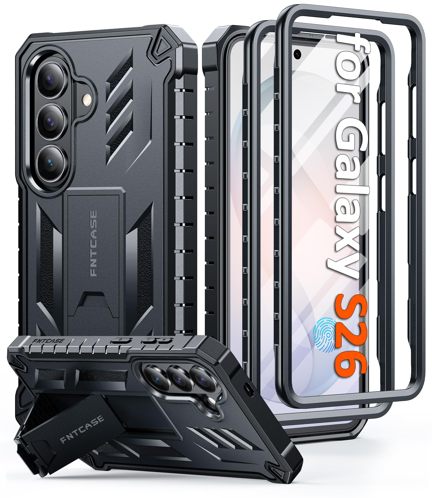 FNTCASE for Samsung Galaxy S26 Case, Built-in Screen Protector, Kickstand | with 2 Front Frames, 20FT Military-Grade Drop Protection, Rugged Heavy Duty Shockproof Full Body Protective Cover