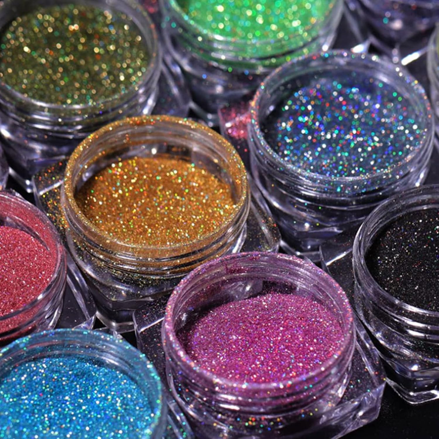 RsoeFlower 12 Color Nail Glitter Powder, Gold Sliver Metallic Nail Dust, Holographic Chrome Nail Kit, Ultra Fine, Rainbow Neon Pigment Manicure Chameleon Mica Powder for Gel Nail Art